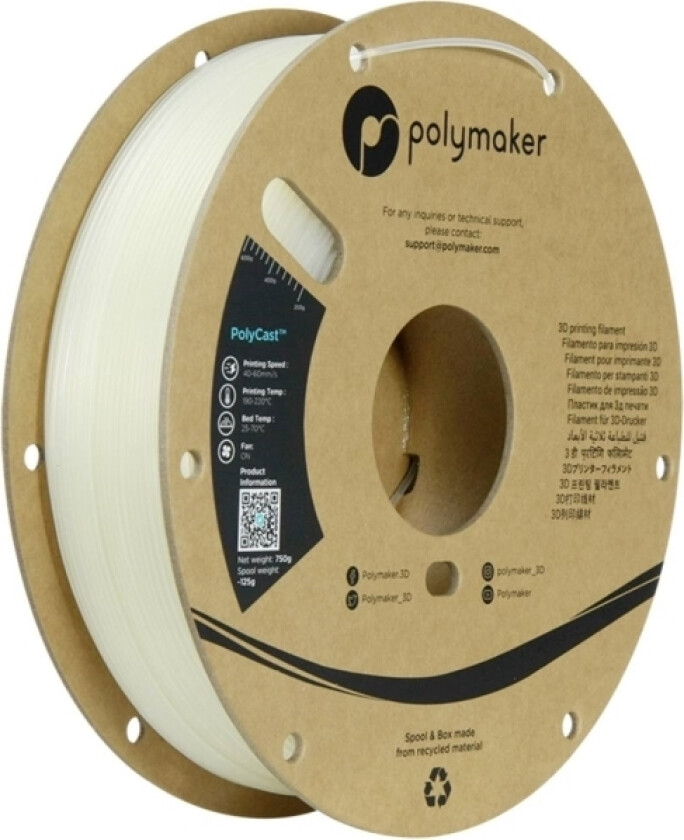 Polymaker Pj03001 Filament Polycast Procedurer For Finstøbning/Voksbehandling 1.75 Mm 750 G Natur Polycast™ 1 Stk