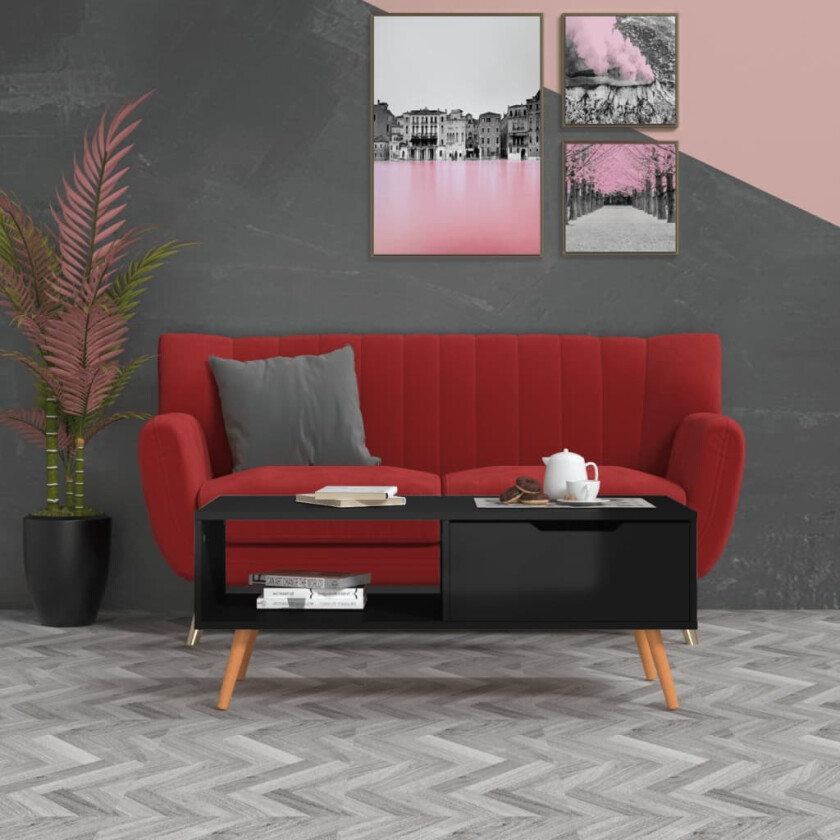 Salongbord høyglans svart 100x49,5x43 cm sponplate