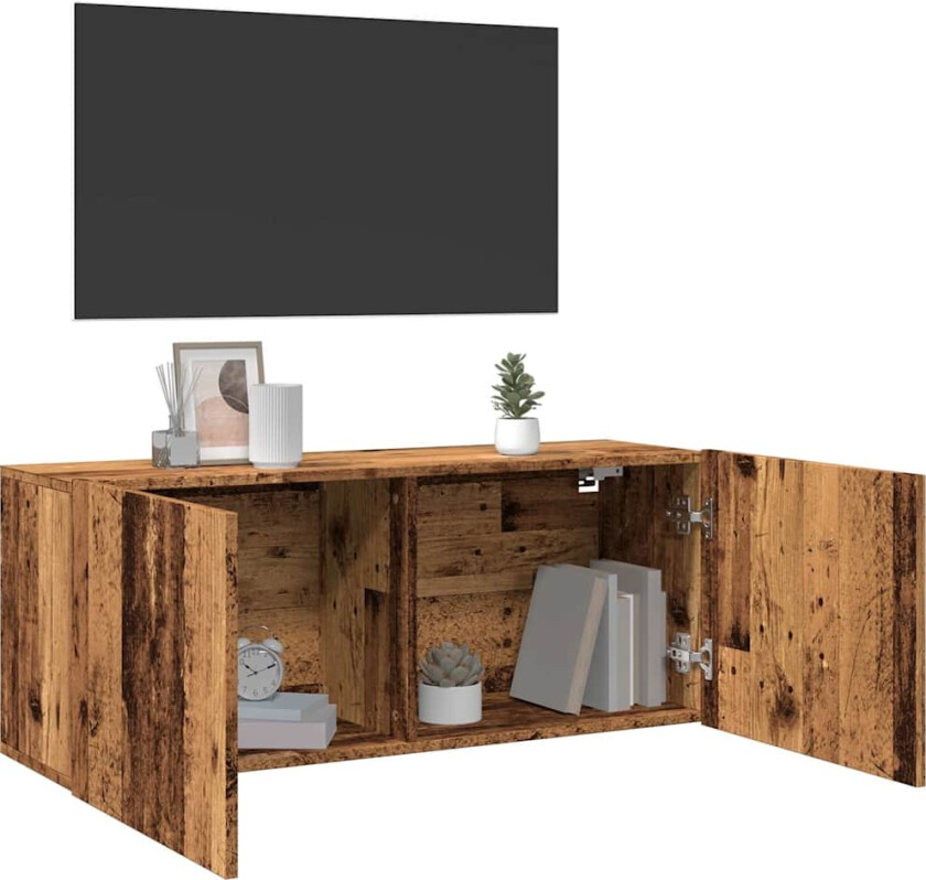 Vegghengt TV-benk gammelt tre 100x30x41 cm