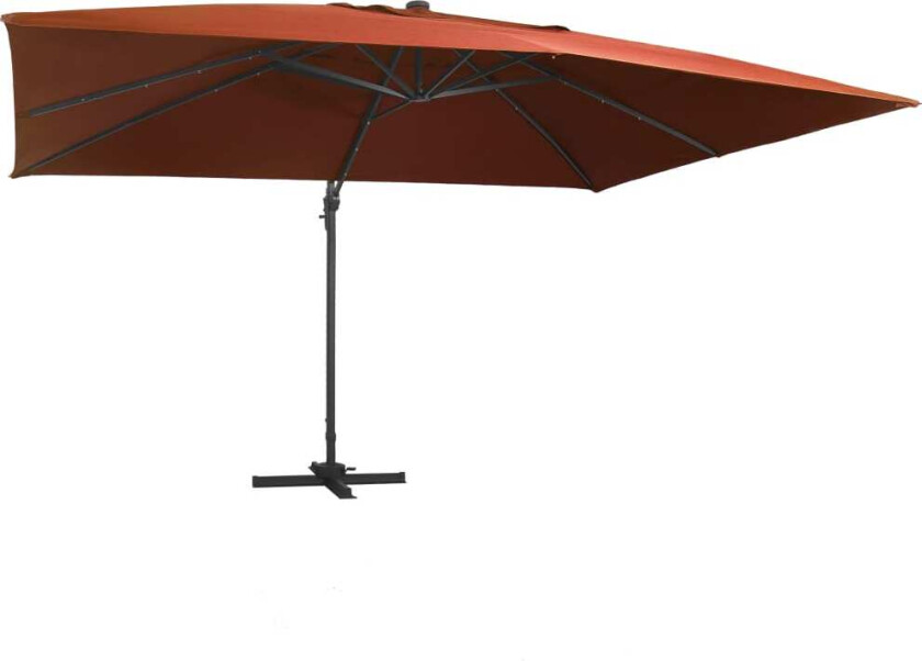 Hengende hageparasoll med LED-lys terrakotta 400x300 cm