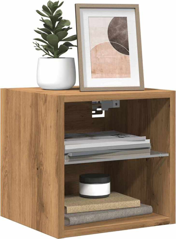 Vegghengt TV-benk med LED 2 stk artisan eik 30x28,5x30 cm