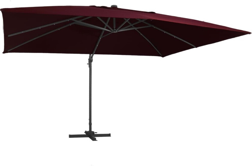 Hengende hageparasoll med LED-lys vinrød 400x300 cm