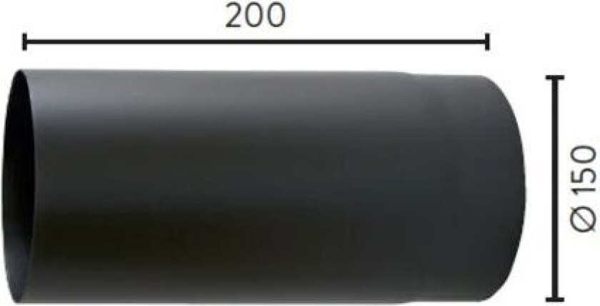 Røykrør rett sort Ø150 mm x 200 mm
