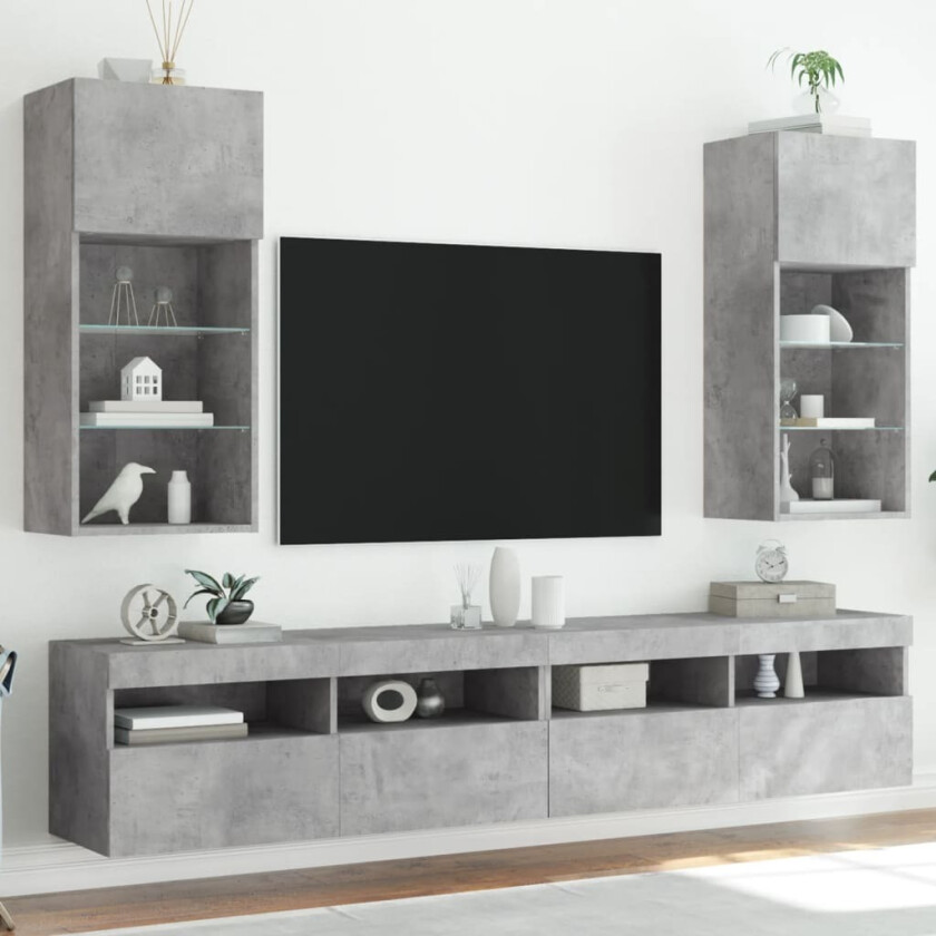 TV-benker med LED-lys 2 stk betonggrå 40,5x30x90 cm