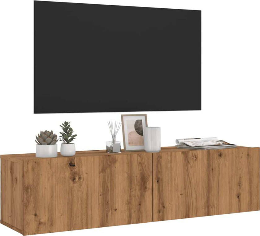 Vegghengt TV-benk artisan eik 120x30x30 cm konstruert tre