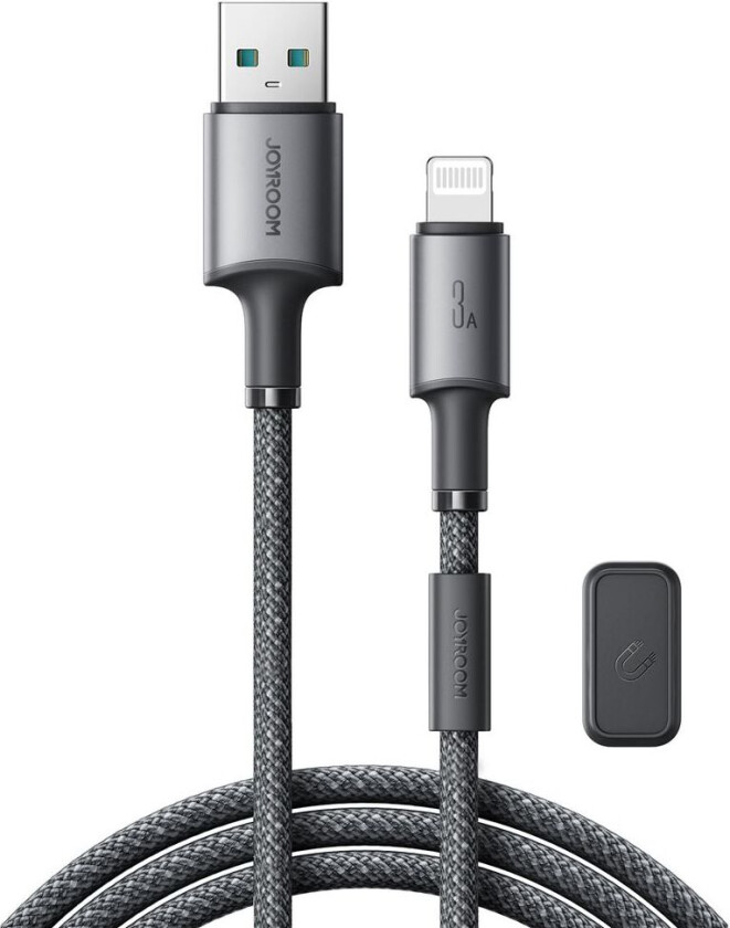 USB-A til Lightning 480Mbps-kabel med magnetisk holder 3A, 1,2m - Grå