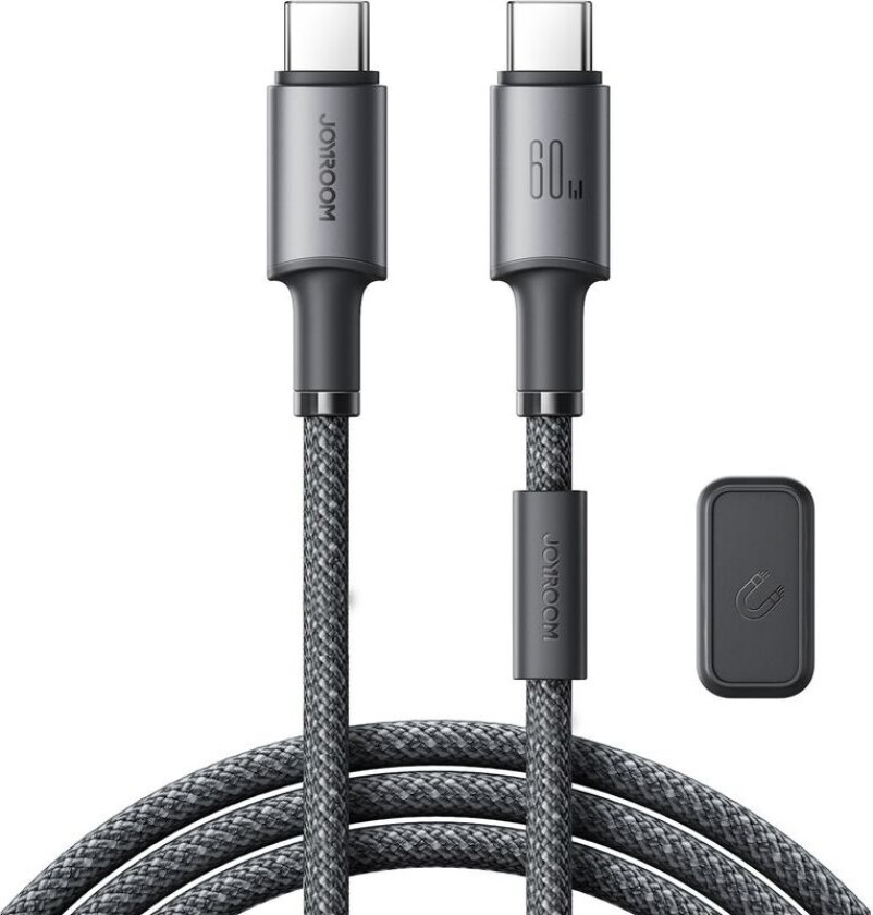 USB-C til USB-C 480Mbps Kabel med magnetisk holder 60W, 1,2m - Grå
