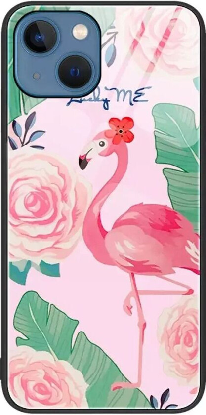 iPhone 14 Deksel m. Glassbakside - Flamingo