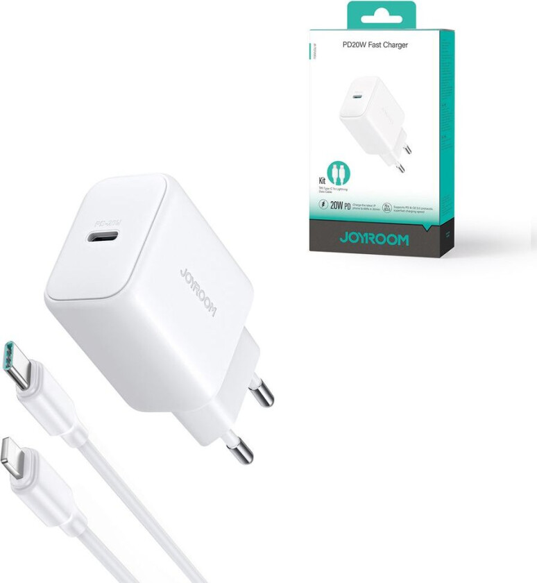 PD 20W USB-C hurtiglader med 20W USB-C til Lightning-kabel, 1m - Hvit