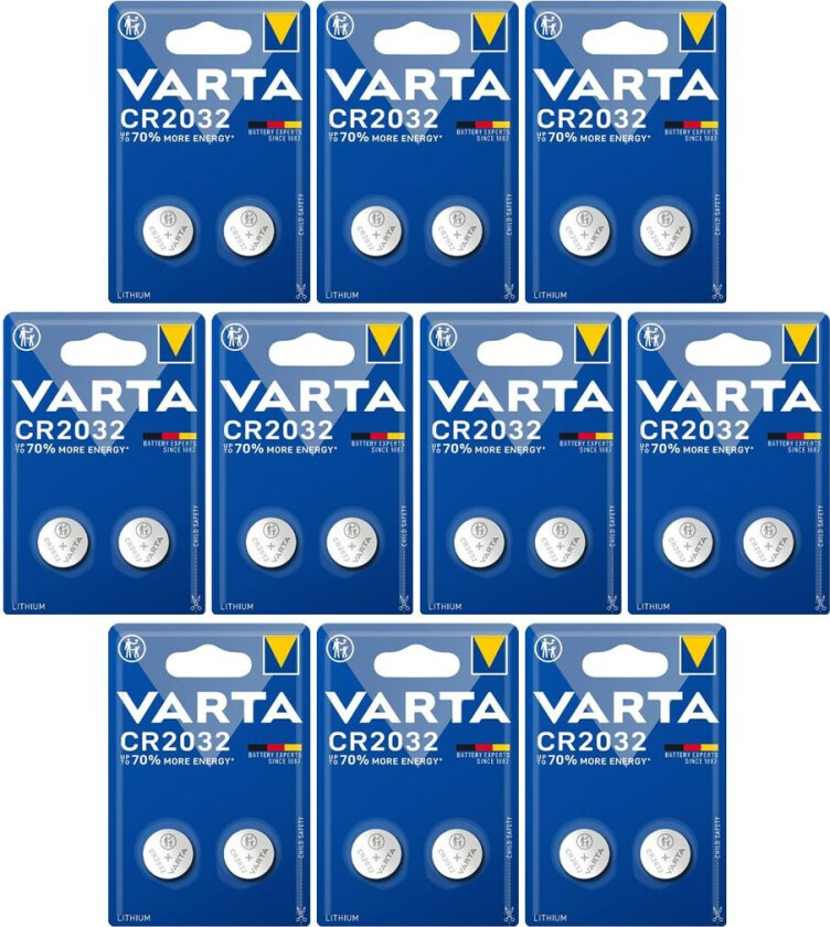 VARTA Lithium Coin knappcellebatteri CR2032, 2-pakning x10