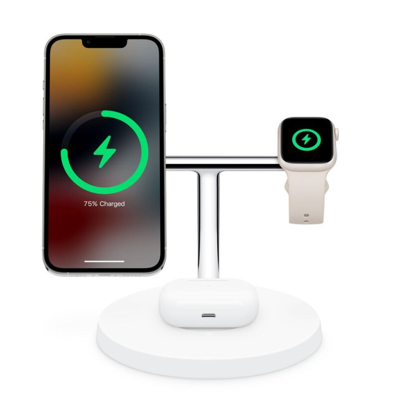 3in1 trådløs lader, 15W - Hvit