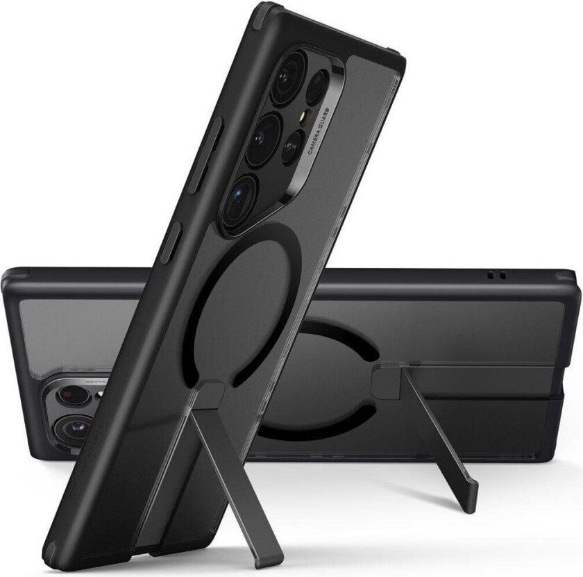 Flickstand Boost Halolock-deksel til Samsung Galaxy S24 Ultra - Gjennomsiktig og svart