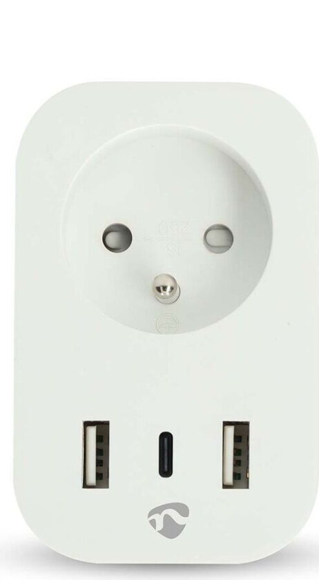 SmartLife Smart Plug, Wi-Fi, 3680W, fransk / Type E (CEE 7/6) / 1x USB-C / 2x USB - Hvit