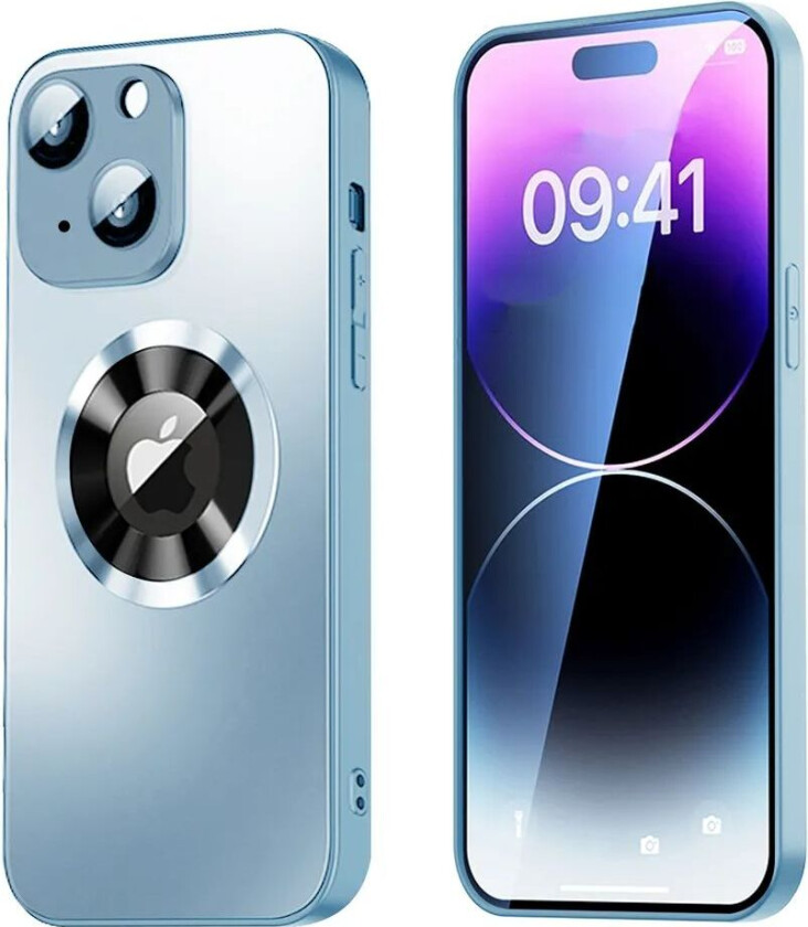 magnetisk deksel til iPhone 14 med linsebeskyttelse og logovisning - blå