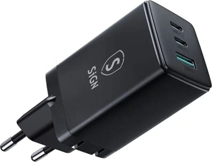 Sign GaN Ultra 65W 2xUSB-C & 1xUSB-A hurtiglader - svart