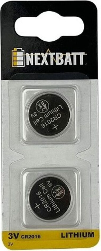 NextBatt Knappcellebatteri CR2016, 3V - 2-pak