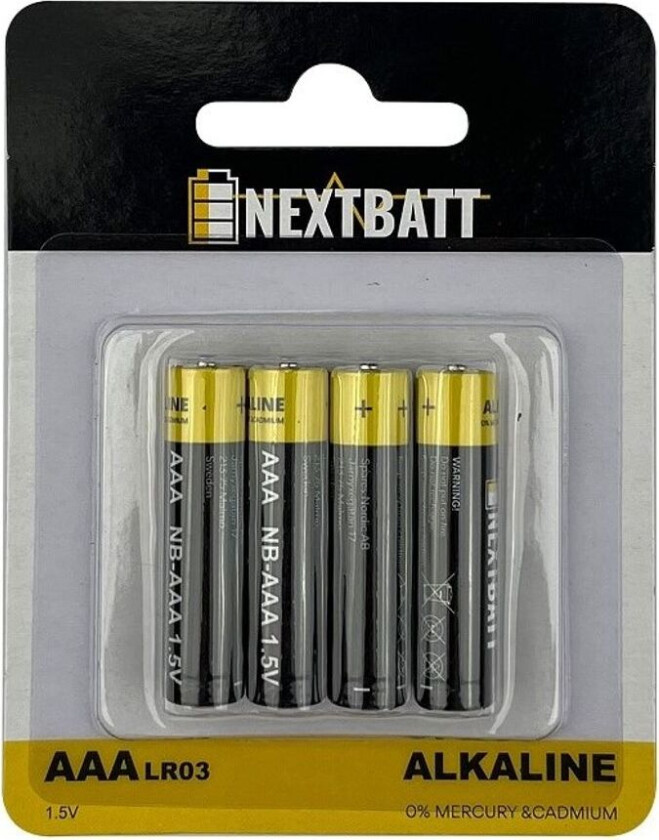 NextBatt Batteri AAA/LR03, 1.5V, Alkalisk - 4-pakning