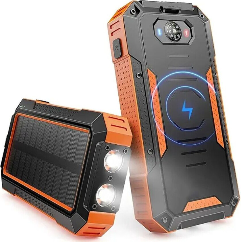 Solar Powerbank med trådløs lading, 20000mAh - oransje