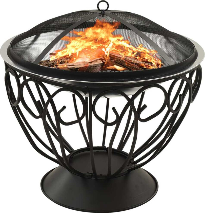 2-i-1 Bålfat og grill med ildrake 59x59x60 cm rustfritt stål