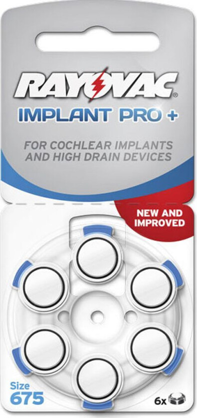 Høreapparatbatteri Rayovac EXTRA 675P cochlear implant pro plus, 6stk/pk.