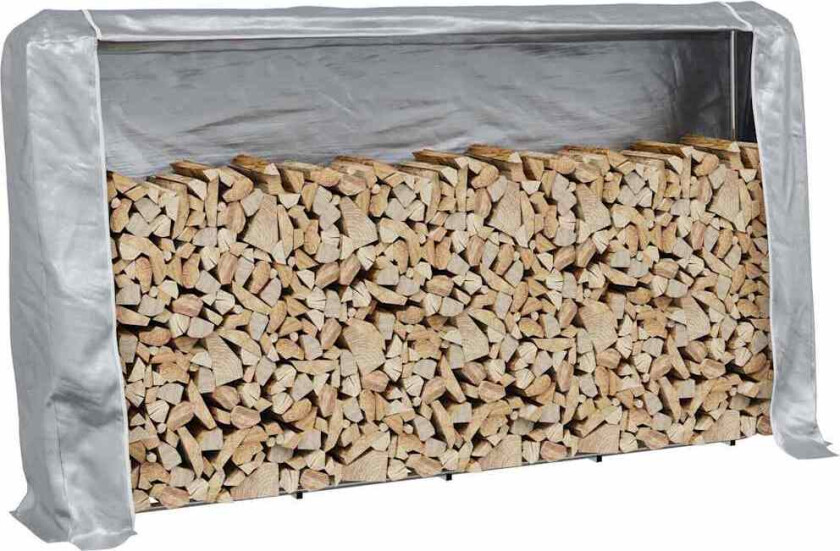 Vedstativ med regntrekk 250x25x150 cm galvanisert stål