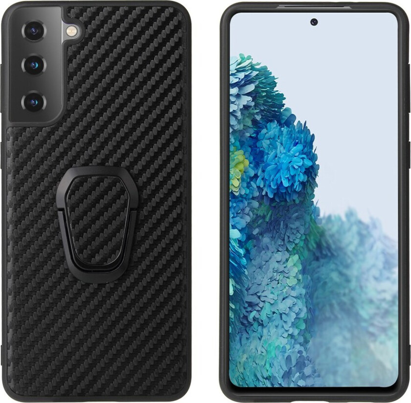 Deksel med Ringholder for Samsung Galaxy S21 Plus 5G - Carbon Fiber Texture