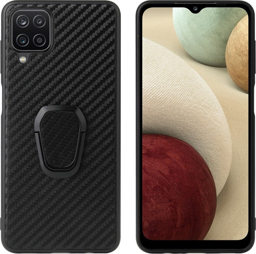 Deksel med Ringholder for Samsung Galaxy A12 - Carbon Fiber Texture