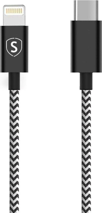 Skin USB-C til Lightning Kabel 2.1A, 2m - Svart/Hvit