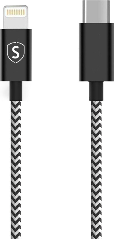 Skin USB-C til Lightning Kabel 2.4A, 0.25m - Svart/Hvit