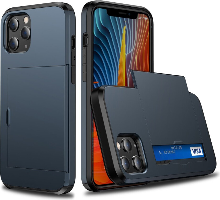 Deksel med Kortholder for iPhone 12/12 Pro - Blå
