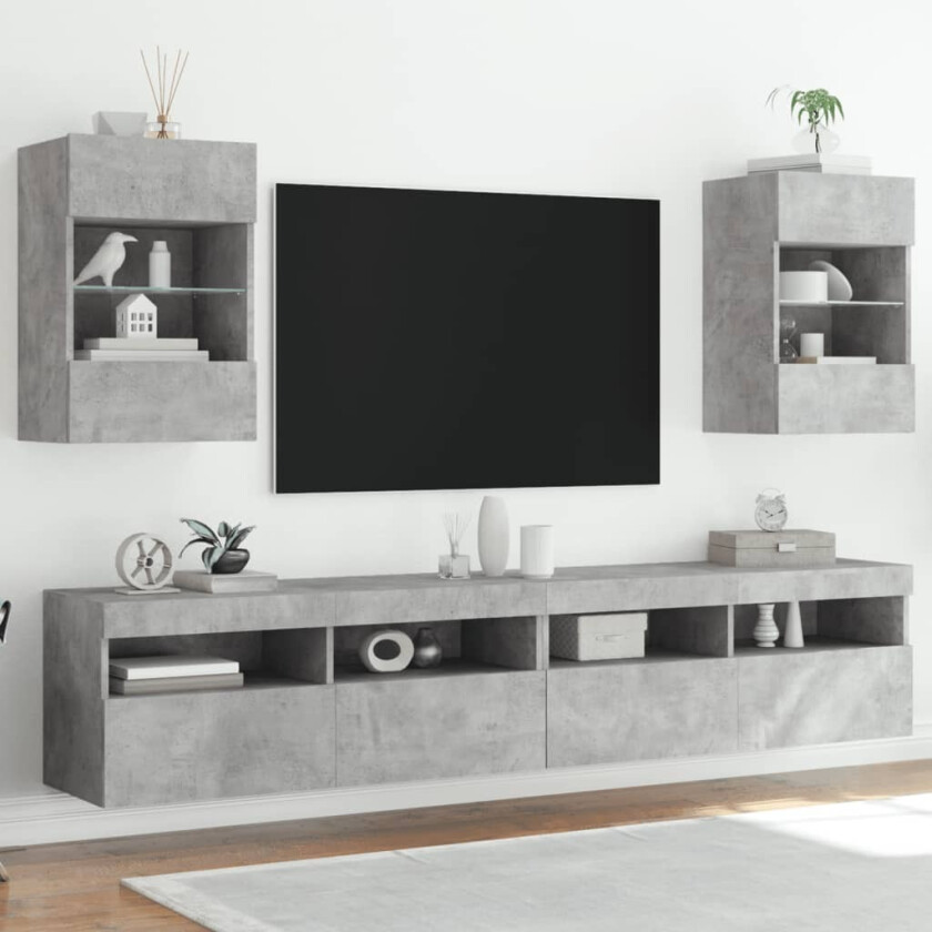 Vegghengte TV-benker med LED-lys 2 stk betonggrå 40x30x60,5 cm