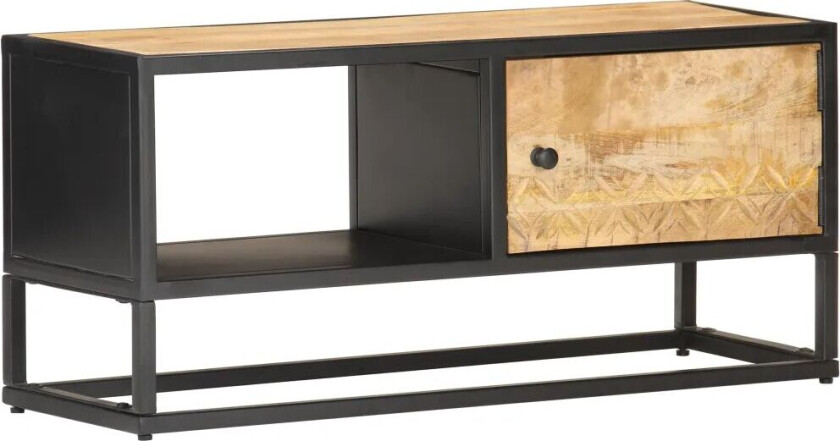 TV-benk med utskåret dør 90x30x40 cm grovt mangotre