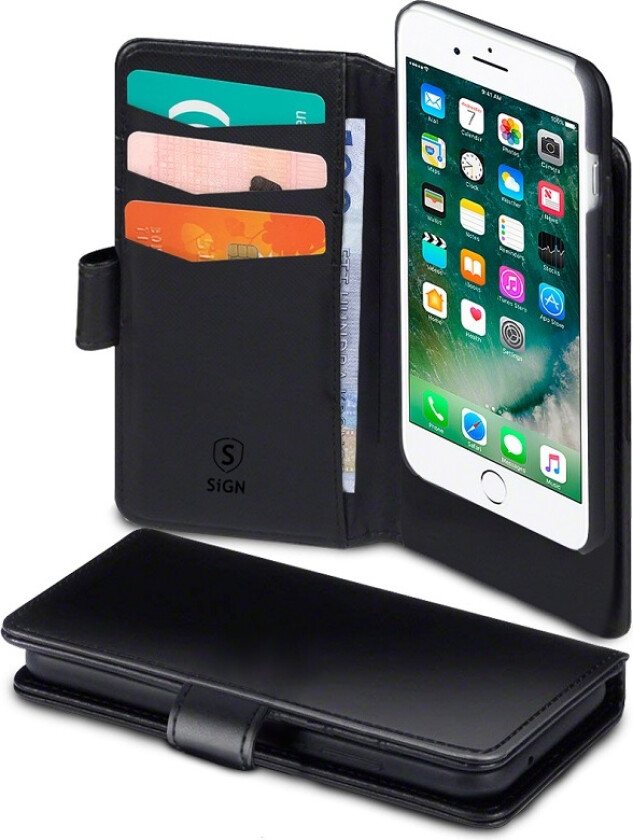 Lommeboketui 2-in-1 for iPhone 6-6S-7-8 Plus - Svart