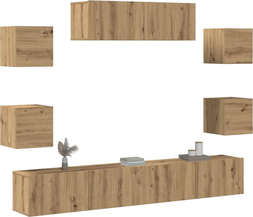 TV-skapsett 7 deler veggmontert artisan eik konstruert tre