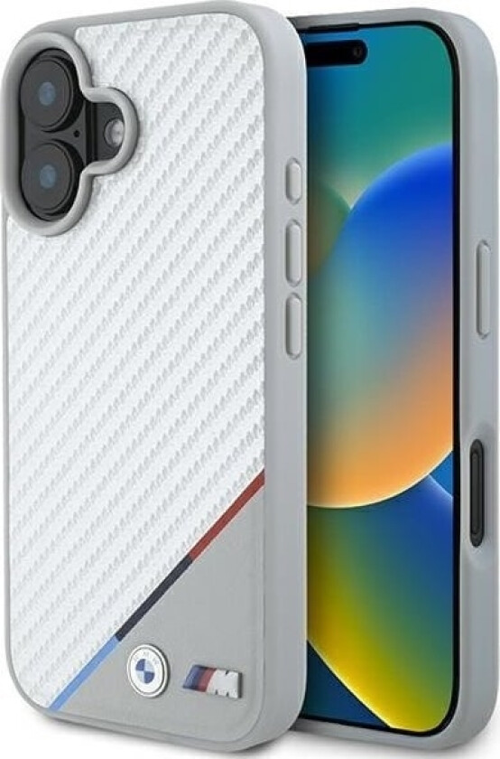 Bmw M Carbon Tricolor Line Magsafe Apple Iphone 16 Case - Dklas Telefonui Pilkos Spalvos