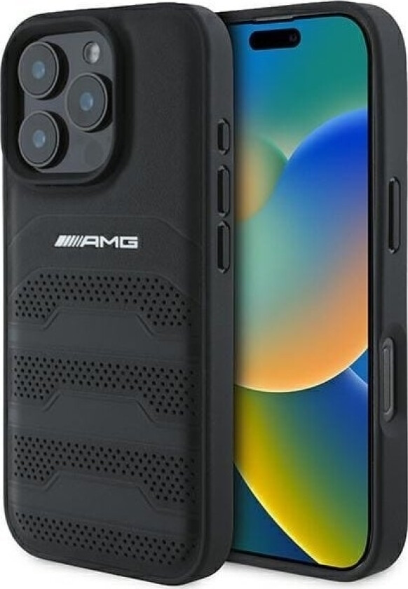 Amg Leather Debossed Lines Telefondeksel I Svart Logo Apple Iphone 16 Pro-Deksel - Telefondeksel I Svart