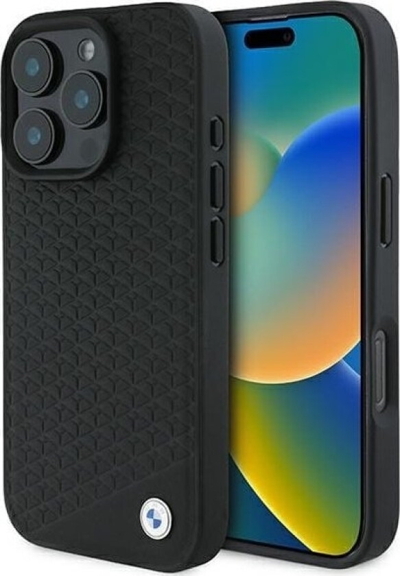 Bmw Signature Leather Diamond Metal Logo Magsafe Case Apple Iphone 16 Pro Max - Dklas Telefonui Juodos Spalvos