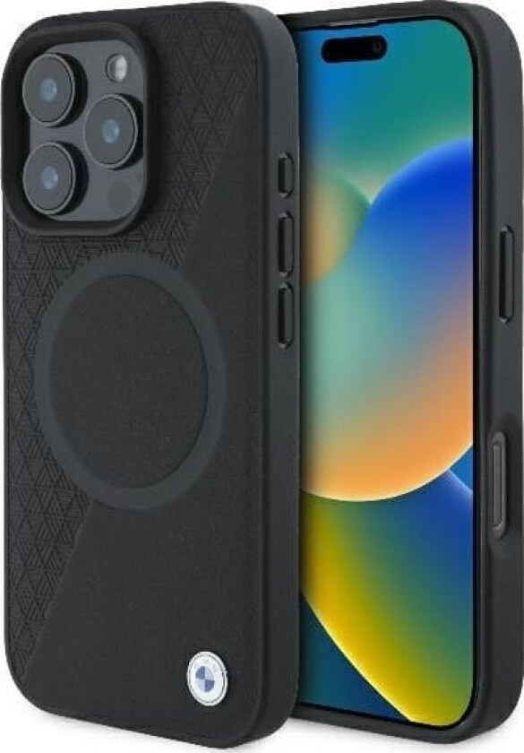 Bmw Bmw Bmhmp16l23rtpk Iphone 16 Pro 6.3" Czarny/Black Hardcase Sign Leather Half Textured And Circle Magsafe