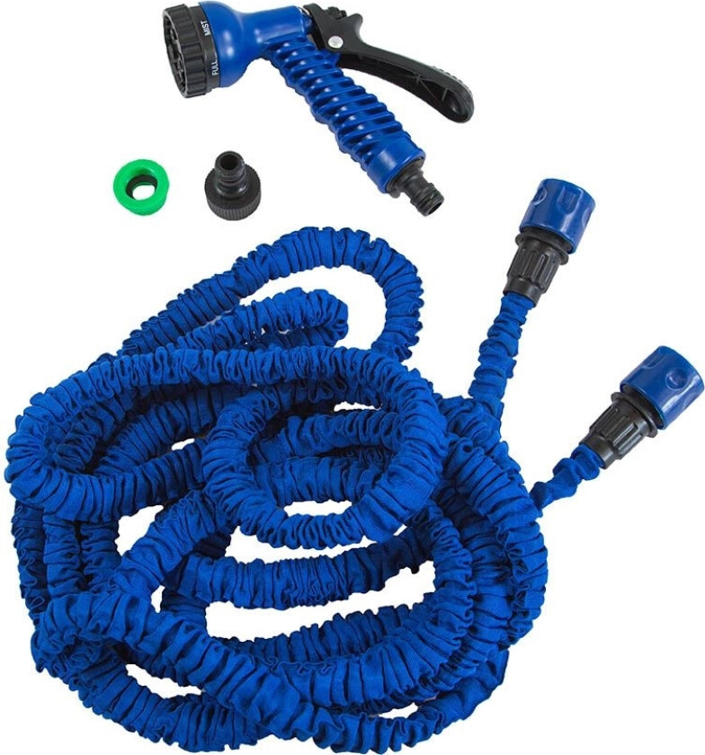 Vannslange 15 meter - Med dusjhode - utvider seg til 3 ganger sin egen lengde - Fleksibel hageslange