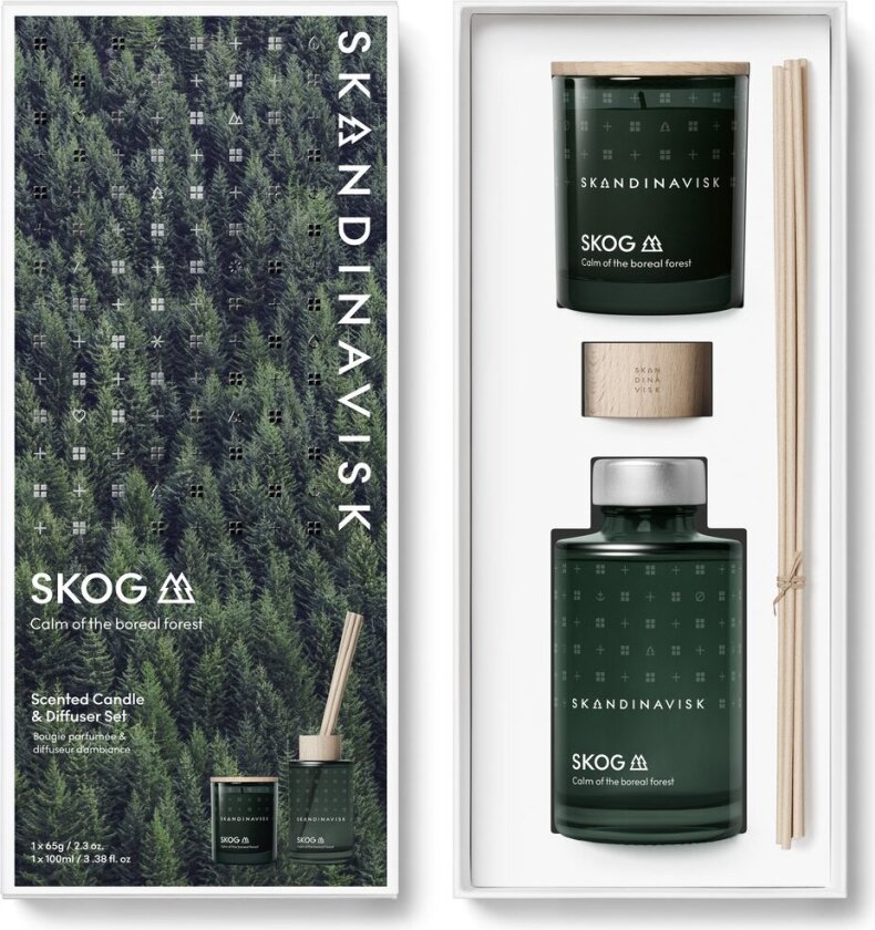 SKOG duftlys & duftpinner 65 g + 100 ml