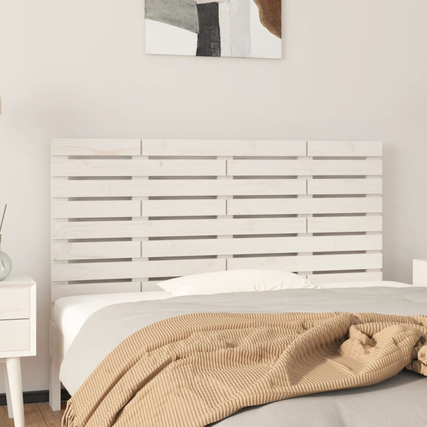 Veggmontert sengegavl hvit 146x3x63 cm heltre furu