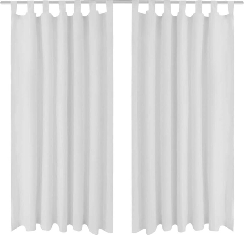 2stk Hvit Micro-Sateng Gardiner med Sløyfer 140 x 245 cm