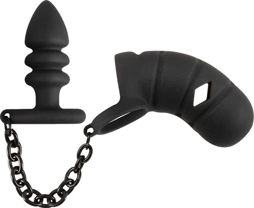 Black Velvets: Cock Cage with Butt Plug