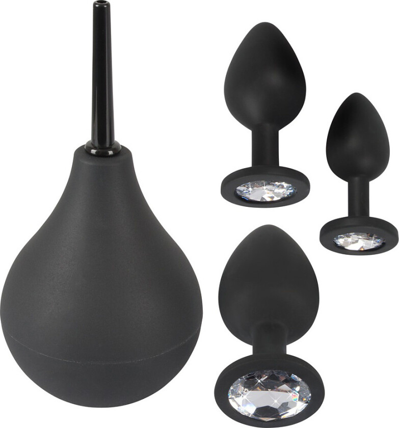 Black Velvets: Anal Kit, Douche + 3 Jewel Butt Plugs