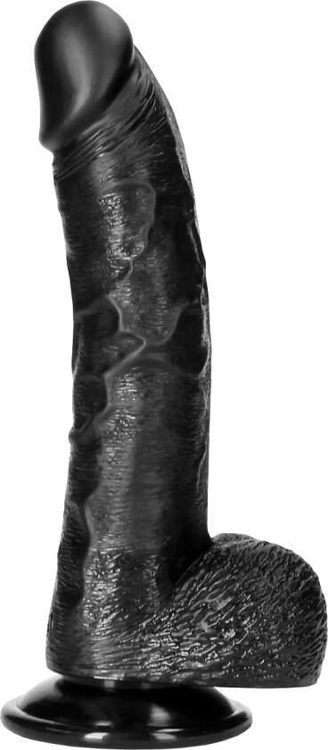 RealRock: Curved Realistic Dildo with Balls, 20.5 cm, svart