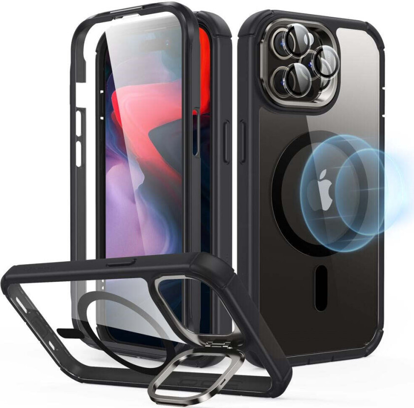 iPhone 15 Pro Max ESR Armor Tough Kickstand Halolock Deksel - MagSafe Kompatibel - Gjenomsiktig / Svart