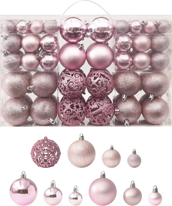 Julekulesett 100 deler rosa
