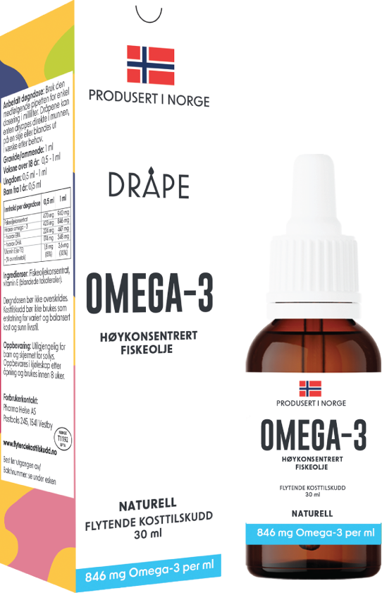 Omega-3 høykonsentrert fiskeolje, Naturell, 30 ml