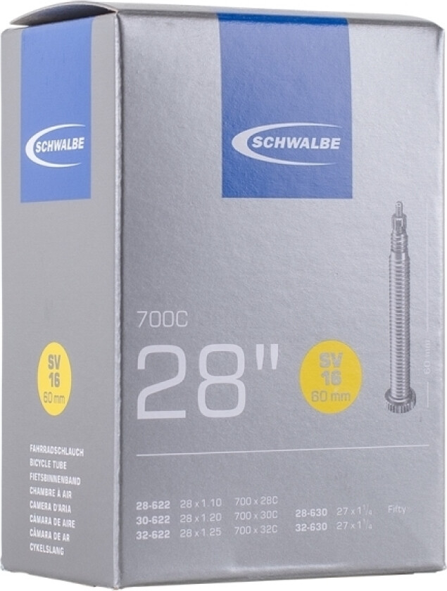 Sv16 (28-32X622-630) Presta (Removable Core) 60 Mm Made Of 20% Recycled Old Tubes, Innerbox - Box With 25 Pcs. In Separate