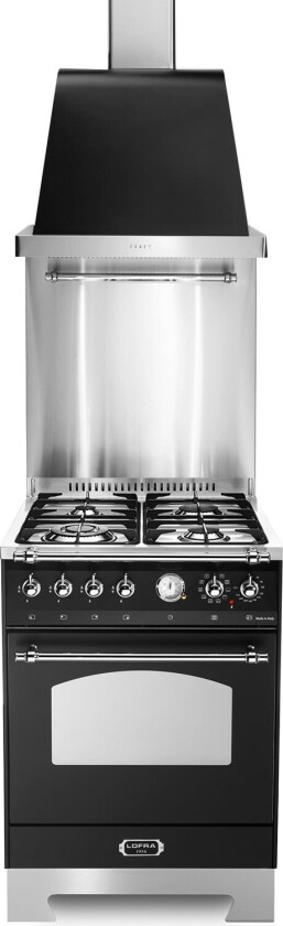 Komfyrpakke Svart/Krom – Dolce Vita 60 cm (komfyr + vifte + veggbeskyttelse)